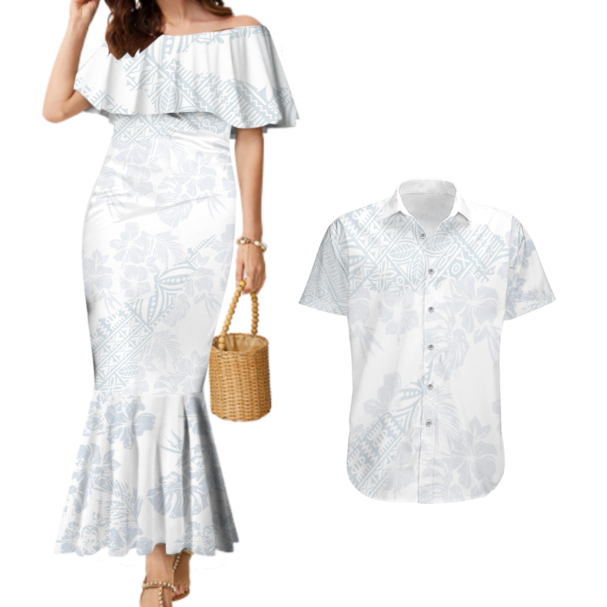 Samoa White Sunday Couples Matching Mermaid Dress and Hawaiian Shirt Hibiscus Special LT7 - Wonder Print Shop
