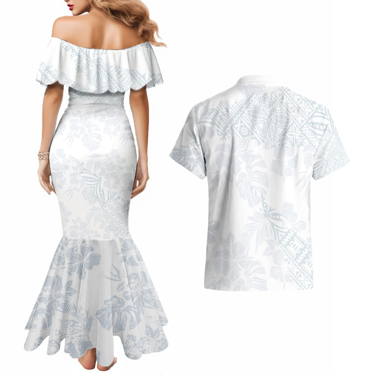 Samoa White Sunday Couples Matching Mermaid Dress and Hawaiian Shirt Hibiscus Special LT7 - Wonder Print Shop
