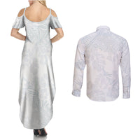 Samoa White Sunday Couples Matching Summer Maxi Dress and Long Sleeve Button Shirts Hibiscus Special LT7 - Wonder Print Shop