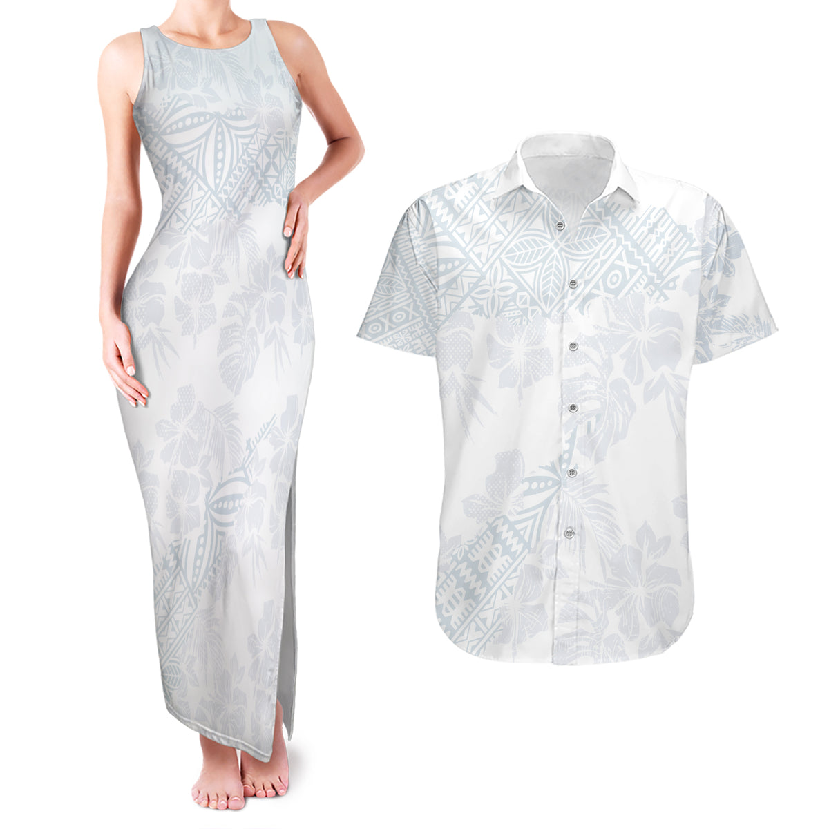 Samoa White Sunday Couples Matching Tank Maxi Dress and Hawaiian Shirt Hibiscus Special LT7 - Wonder Print Shop