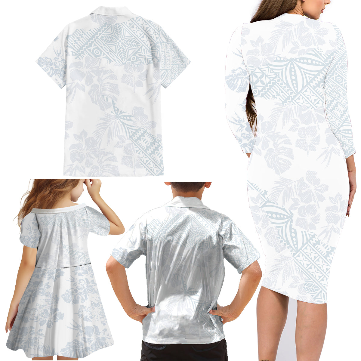 Samoa White Sunday Family Matching Long Sleeve Bodycon Dress and Hawaiian Shirt Hibiscus Special LT7 - Wonder Print Shop
