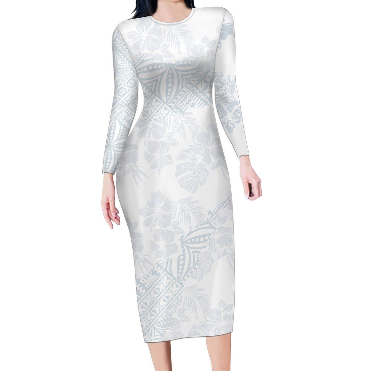 Samoa White Sunday Family Matching Long Sleeve Bodycon Dress and Hawaiian Shirt Hibiscus Special LT7 - Wonder Print Shop