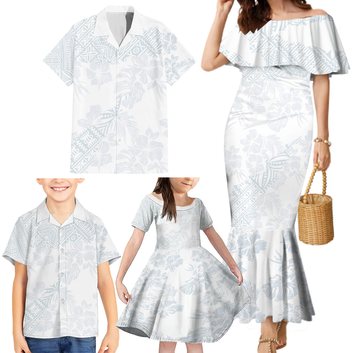 Samoa White Sunday Family Matching Mermaid Dress and Hawaiian Shirt Hibiscus Special LT7 - Wonder Print Shop