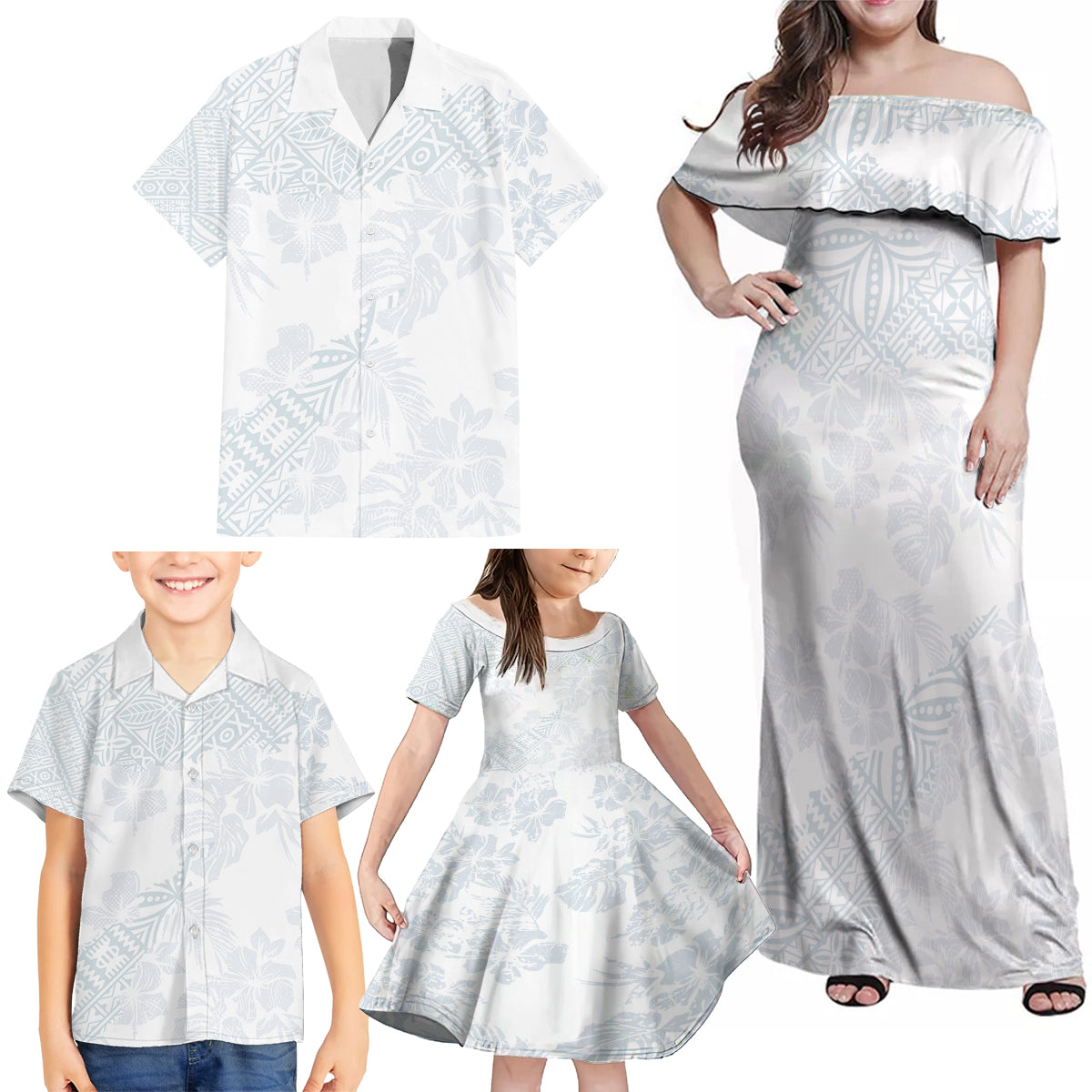 Samoa White Sunday Family Matching Off Shoulder Maxi Dress and Hawaiian Shirt Hibiscus Special LT7 - Wonder Print Shop
