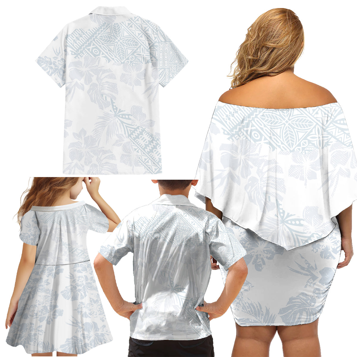 Samoa White Sunday Family Matching Off Shoulder Short Dress and Hawaiian Shirt Hibiscus Special LT7 - Wonder Print Shop