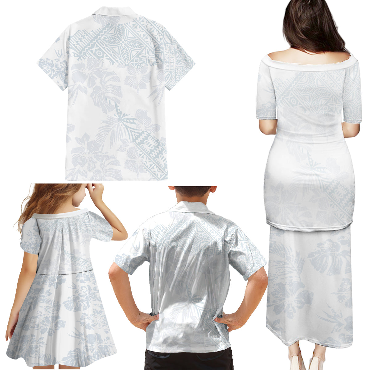 Samoa White Sunday Family Matching Puletasi Dress and Hawaiian Shirt Hibiscus Special - Wonder Print Shop