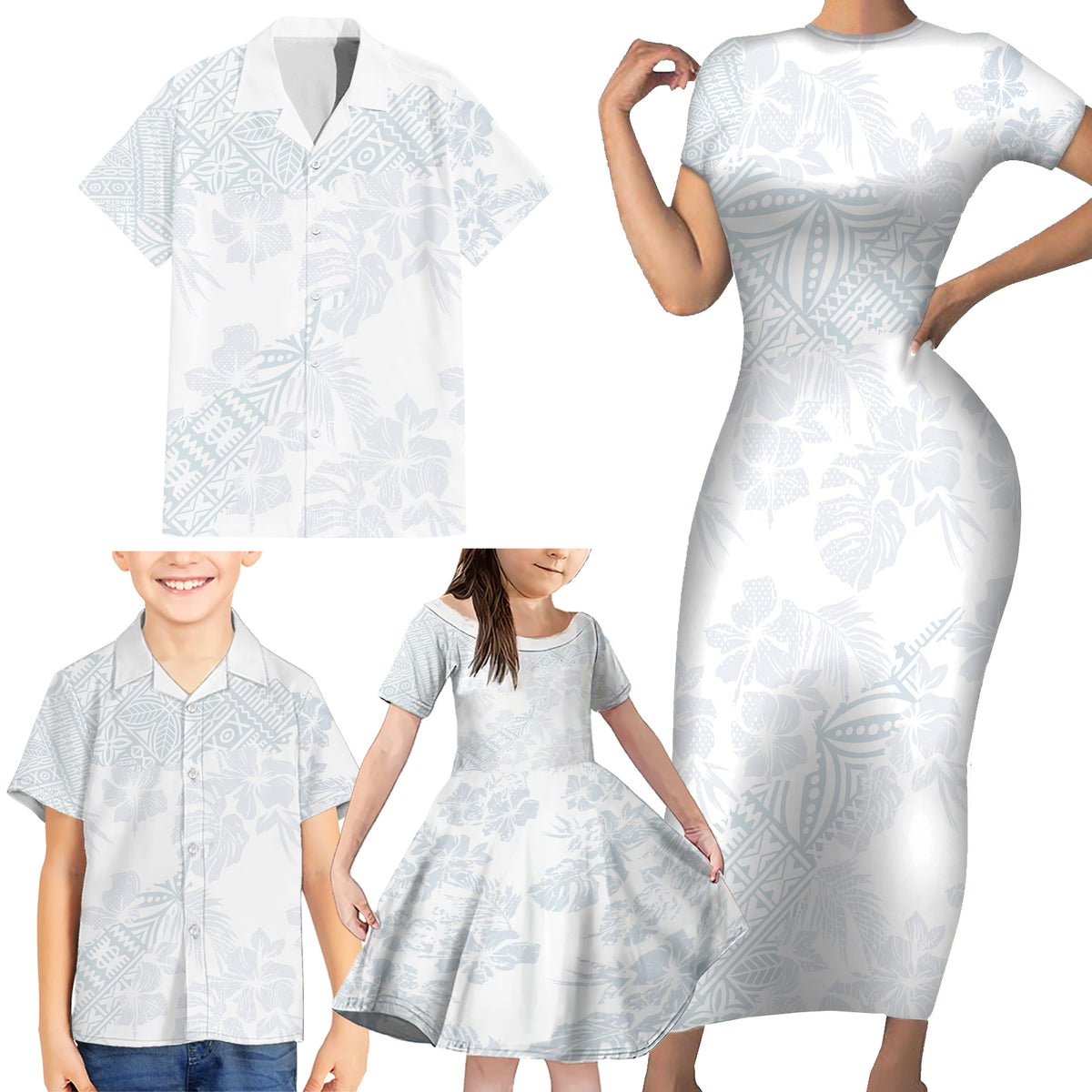 Samoa White Sunday Family Matching Short Sleeve Bodycon Dress and Hawaiian Shirt Hibiscus Special - Wonder Print Shop