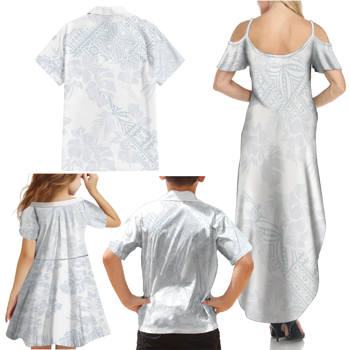 Samoa White Sunday Family Matching Summer Maxi Dress and Hawaiian Shirt Hibiscus Special - Wonder Print Shop