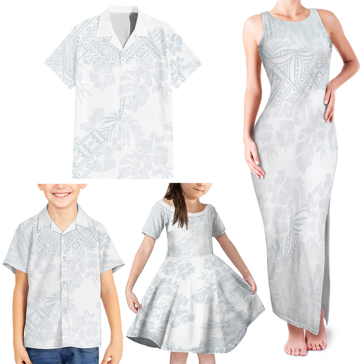 Samoa White Sunday Family Matching Tank Maxi Dress and Hawaiian Shirt Hibiscus Special - Wonder Print Shop