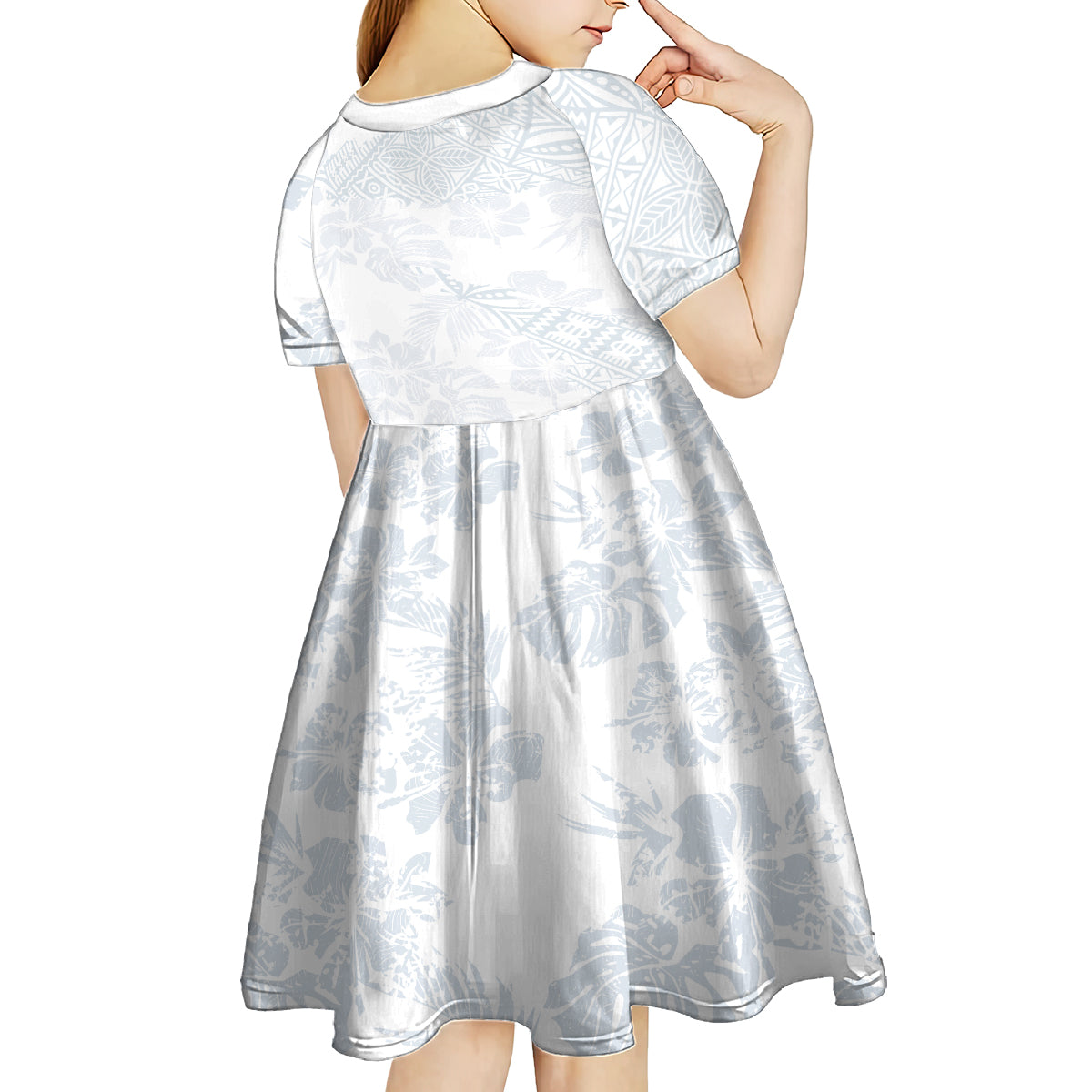 Samoa White Sunday Kid Short Sleeve Dress Hibiscus Special - Wonder Print Shop