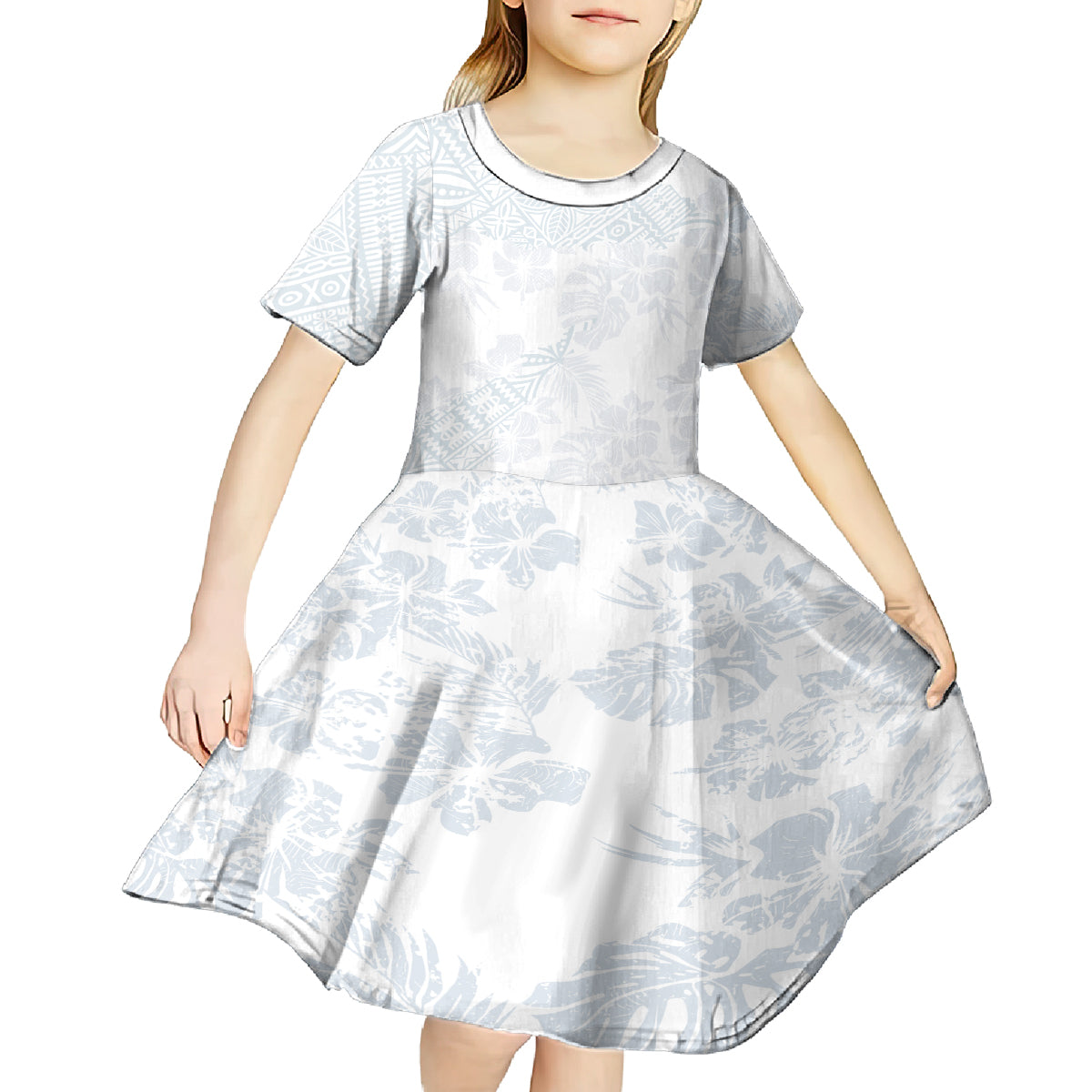 Samoa White Sunday Kid Short Sleeve Dress Hibiscus Special - Wonder Print Shop