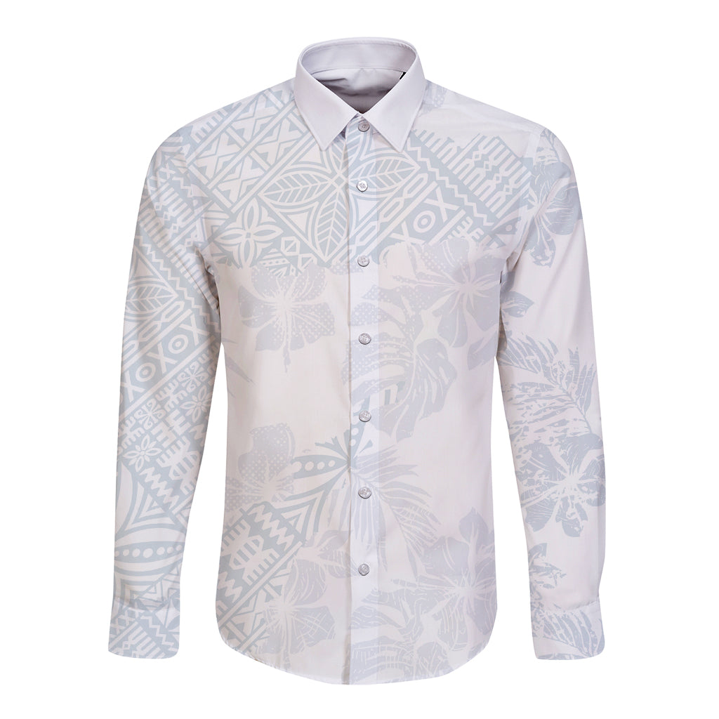 Samoa White Sunday Long Sleeve Button Shirt Hibiscus Special - Wonder Print Shop
