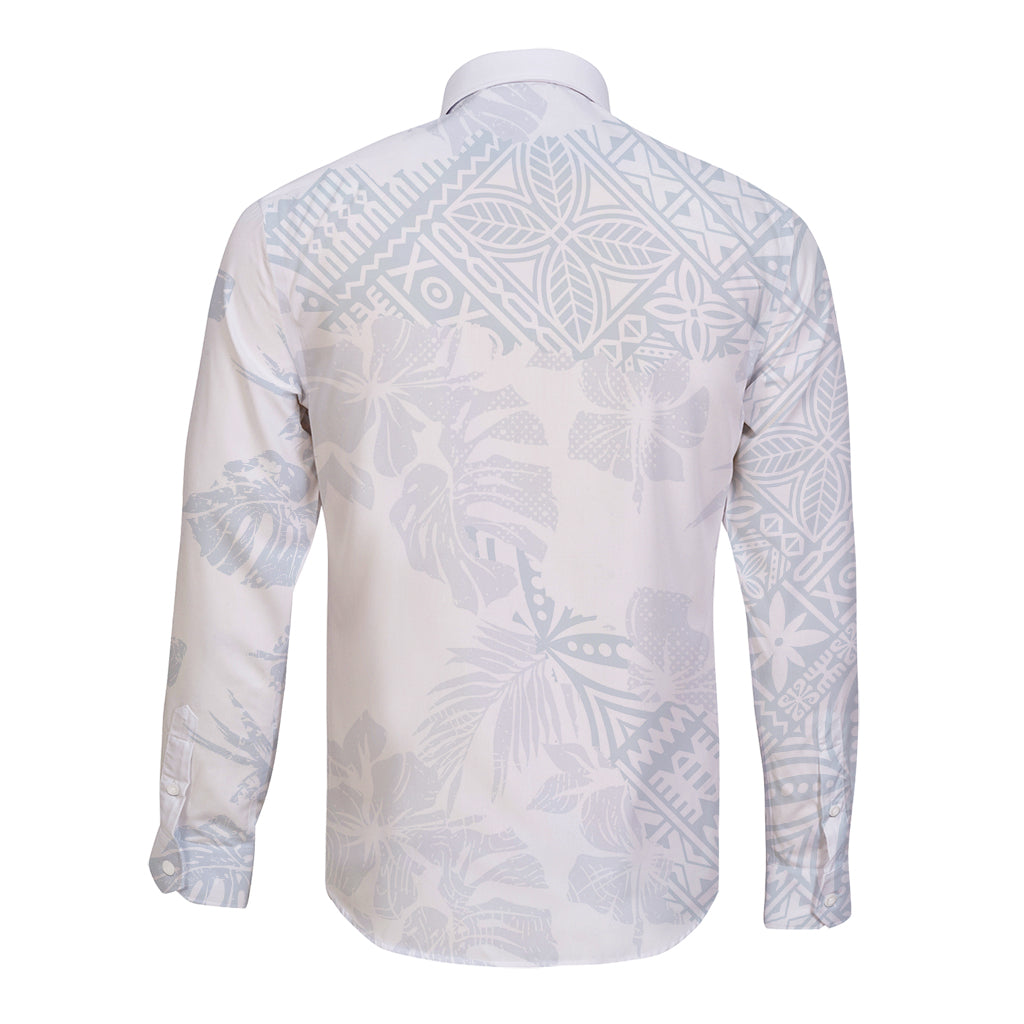 Samoa White Sunday Long Sleeve Button Shirt Hibiscus Special - Wonder Print Shop