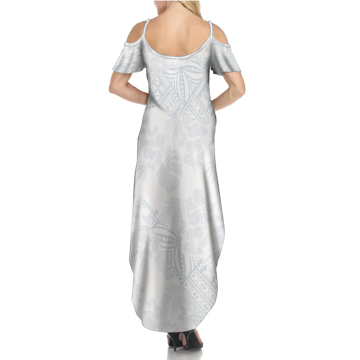 Samoa White Sunday Summer Maxi Dress Hibiscus Special - Wonder Print Shop