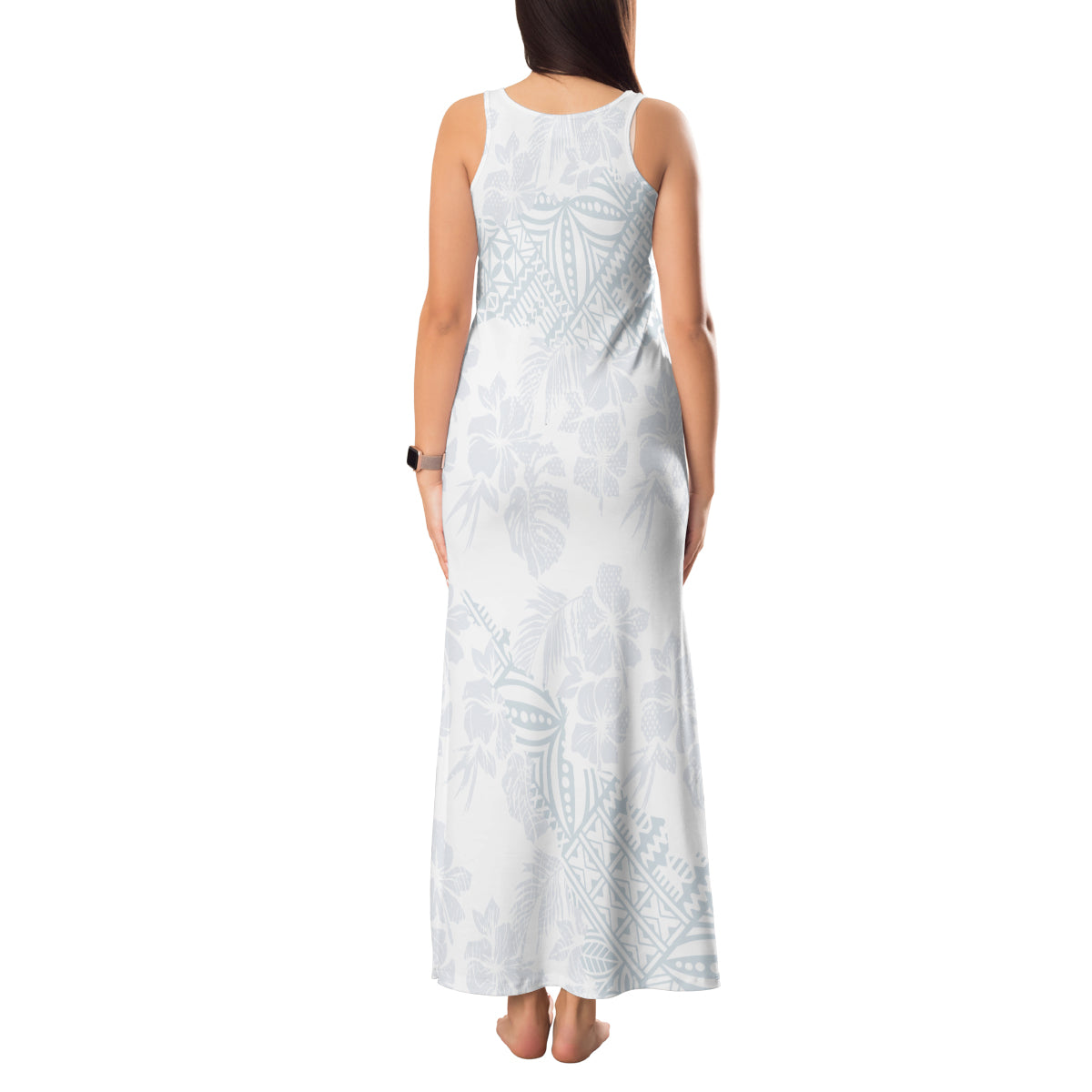 Samoa White Sunday Tank Maxi Dress Hibiscus Special - Wonder Print Shop