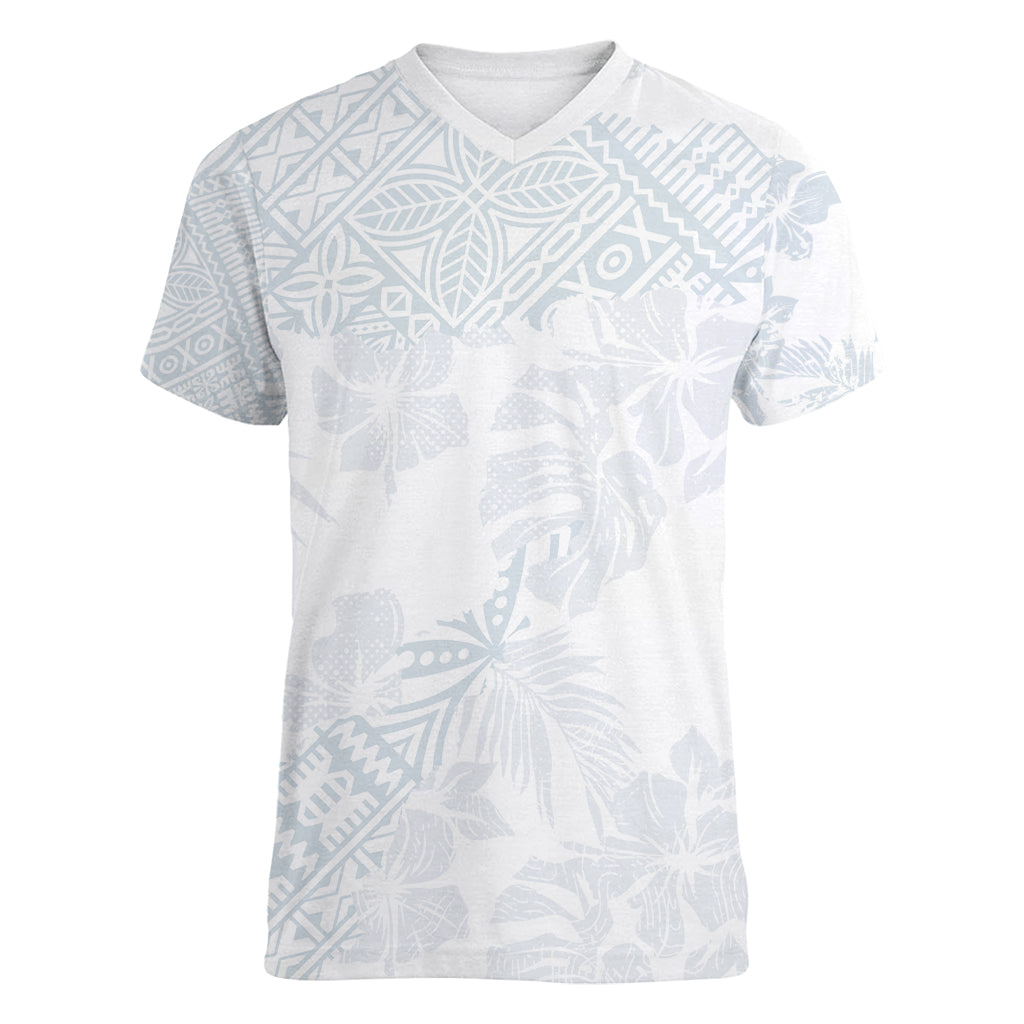 Samoa White Sunday Women V Neck T Shirt Hibiscus Special - Wonder Print Shop