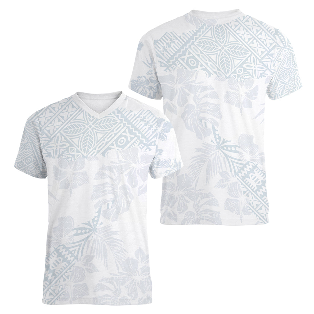 Samoa White Sunday Women V Neck T Shirt Hibiscus Special - Wonder Print Shop
