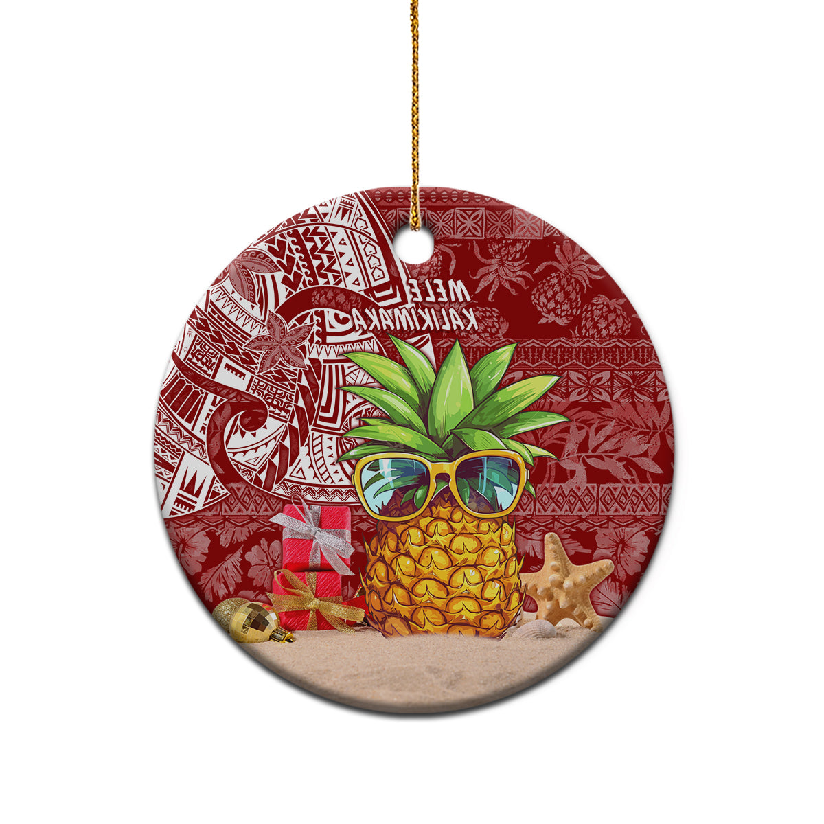 Mele Kalikimaka Hawaii Christmas Ceramic Ornament Pineapple Party LT7 - Wonder Print Shop