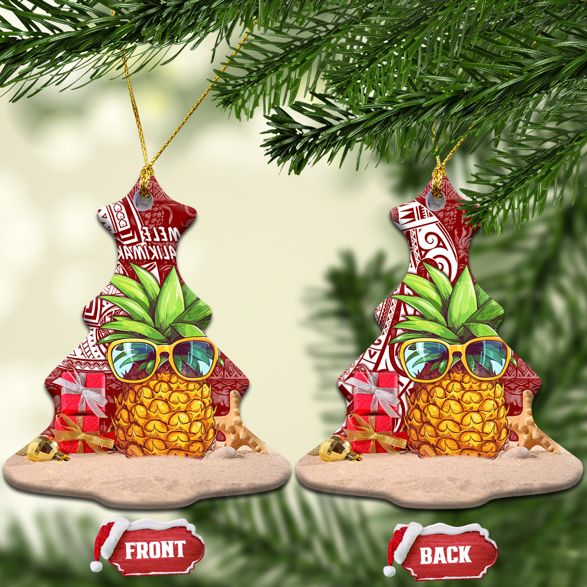 Mele Kalikimaka Hawaii Christmas Ceramic Ornament Pineapple Party LT7 - Wonder Print Shop
