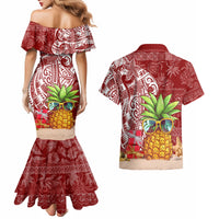 Mele Kalikimaka Hawaii Christmas Couples Matching Mermaid Dress and Hawaiian Shirt Pineapple Party LT7 - Wonder Print Shop