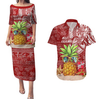 Mele Kalikimaka Hawaii Christmas Couples Matching Puletasi Dress and Hawaiian Shirt Pineapple Party LT7 - Wonder Print Shop