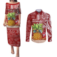 Mele Kalikimaka Hawaii Christmas Couples Matching Puletasi Dress and Long Sleeve Button Shirt Pineapple Party LT7 - Wonder Print Shop