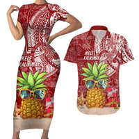 Mele Kalikimaka Hawaii Christmas Couples Matching Short Sleeve Bodycon Dress and Hawaiian Shirt Pineapple Party LT7 - Wonder Print Shop
