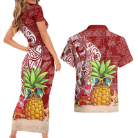 Mele Kalikimaka Hawaii Christmas Couples Matching Short Sleeve Bodycon Dress and Hawaiian Shirt Pineapple Party LT7 - Wonder Print Shop