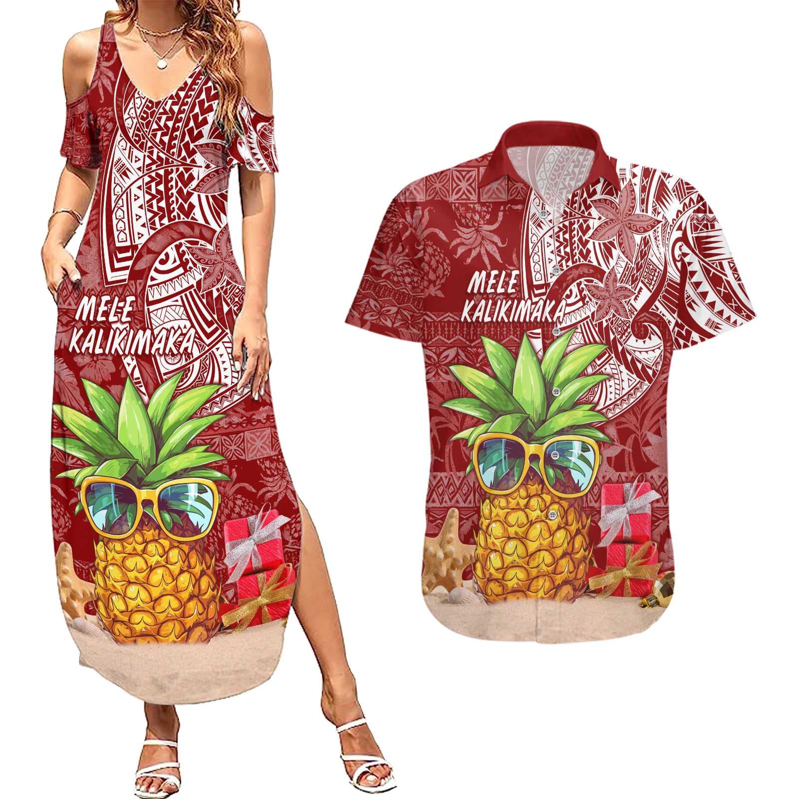 Mele Kalikimaka Hawaii Christmas Couples Matching Summer Maxi Dress and Hawaiian Shirt Pineapple Party LT7 - Wonder Print Shop