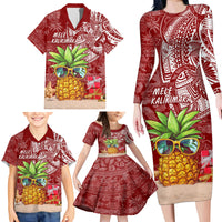 Mele Kalikimaka Hawaii Christmas Family Matching Long Sleeve Bodycon Dress and Hawaiian Shirt Pineapple Party LT7 - Wonder Print Shop