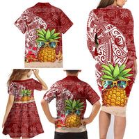 Mele Kalikimaka Hawaii Christmas Family Matching Long Sleeve Bodycon Dress and Hawaiian Shirt Pineapple Party LT7 - Wonder Print Shop