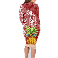Mele Kalikimaka Hawaii Christmas Family Matching Long Sleeve Bodycon Dress and Hawaiian Shirt Pineapple Party LT7 - Wonder Print Shop