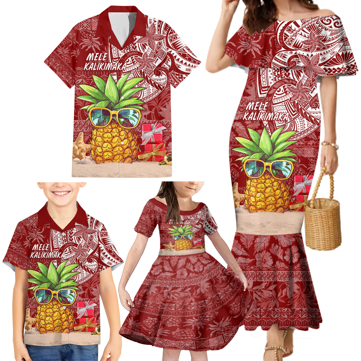 Mele Kalikimaka Hawaii Christmas Family Matching Mermaid Dress and Hawaiian Shirt Pineapple Party LT7 - Wonder Print Shop