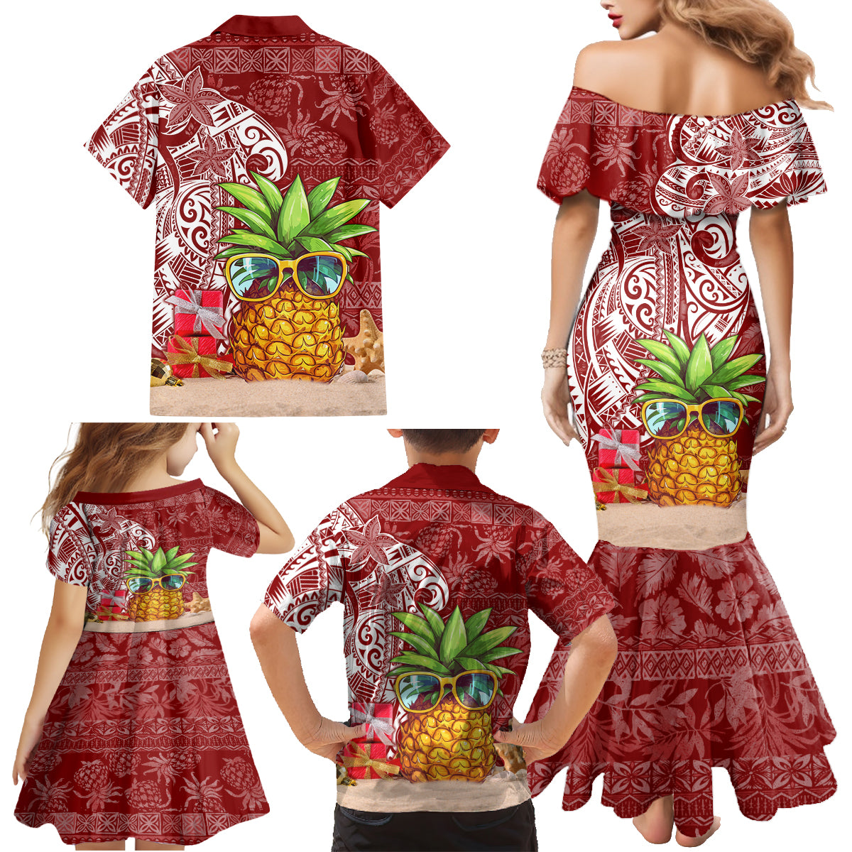 Mele Kalikimaka Hawaii Christmas Family Matching Mermaid Dress and Hawaiian Shirt Pineapple Party LT7 - Wonder Print Shop