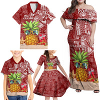 Mele Kalikimaka Hawaii Christmas Family Matching Off Shoulder Maxi Dress and Hawaiian Shirt Pineapple Party LT7 - Wonder Print Shop