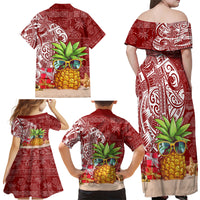 Mele Kalikimaka Hawaii Christmas Family Matching Off Shoulder Maxi Dress and Hawaiian Shirt Pineapple Party LT7 - Wonder Print Shop