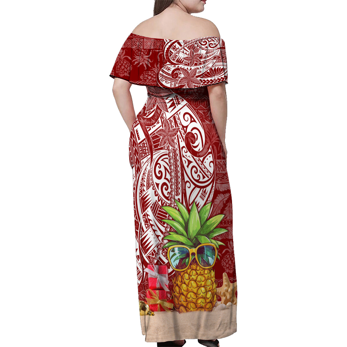 Mele Kalikimaka Hawaii Christmas Family Matching Off Shoulder Maxi Dress and Hawaiian Shirt Pineapple Party LT7 - Wonder Print Shop