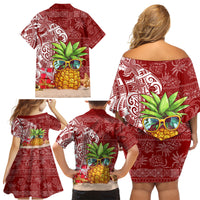 Mele Kalikimaka Hawaii Christmas Family Matching Off Shoulder Short Dress and Hawaiian Shirt Pineapple Party LT7 - Wonder Print Shop