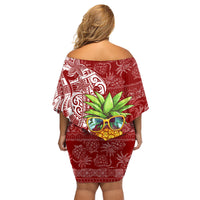 Mele Kalikimaka Hawaii Christmas Family Matching Off Shoulder Short Dress and Hawaiian Shirt Pineapple Party LT7 - Wonder Print Shop