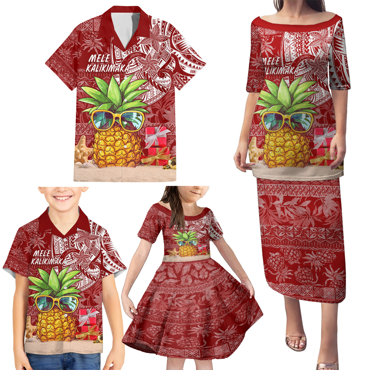 Mele Kalikimaka Hawaii Christmas Family Matching Puletasi Dress and Hawaiian Shirt Pineapple Party - Wonder Print Shop