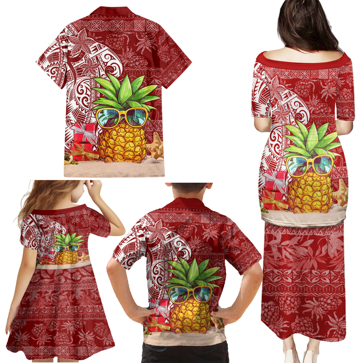Mele Kalikimaka Hawaii Christmas Family Matching Puletasi Dress and Hawaiian Shirt Pineapple Party - Wonder Print Shop
