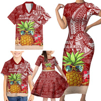 Mele Kalikimaka Hawaii Christmas Family Matching Short Sleeve Bodycon Dress and Hawaiian Shirt Pineapple Party - Wonder Print Shop