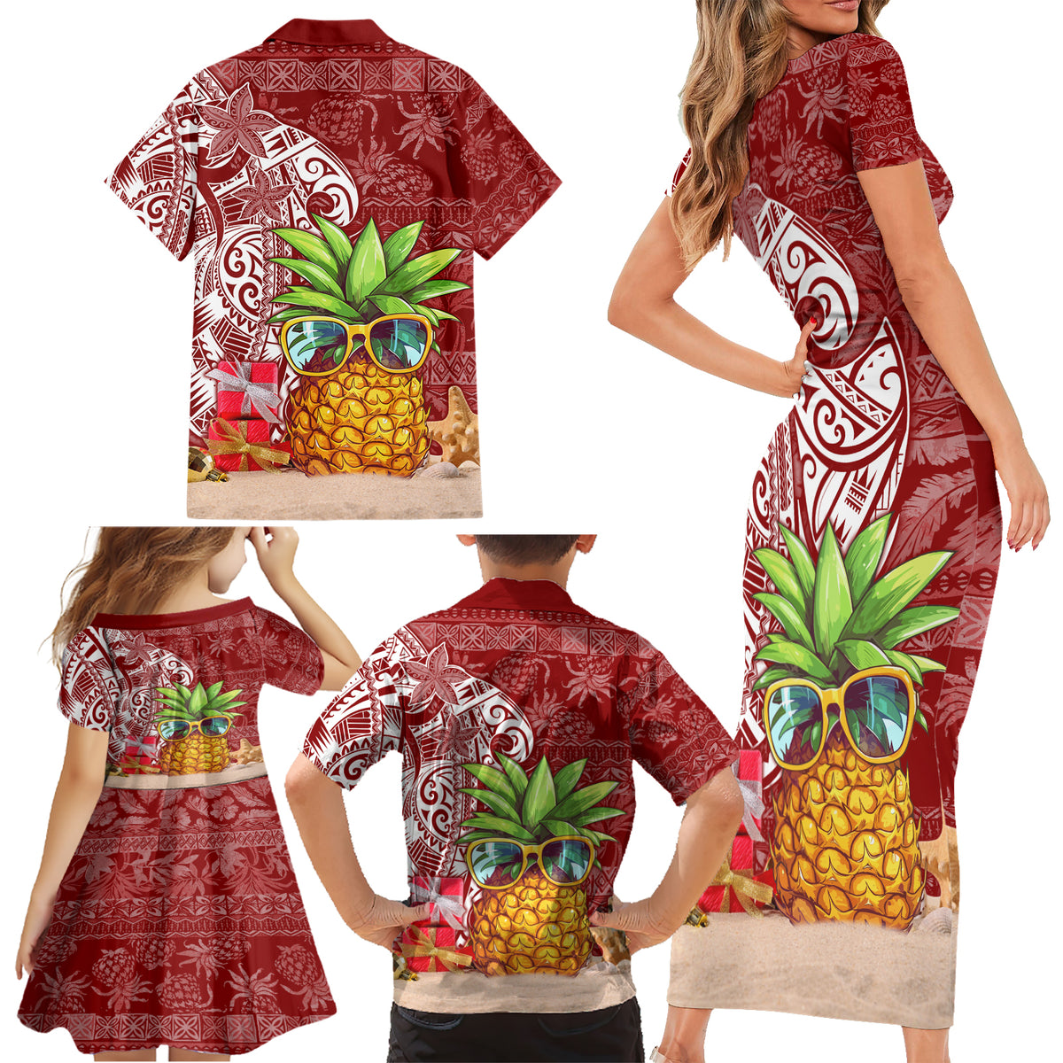 Mele Kalikimaka Hawaii Christmas Family Matching Short Sleeve Bodycon Dress and Hawaiian Shirt Pineapple Party - Wonder Print Shop