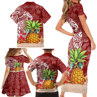 Mele Kalikimaka Hawaii Christmas Family Matching Short Sleeve Bodycon Dress and Hawaiian Shirt Pineapple Party - Wonder Print Shop