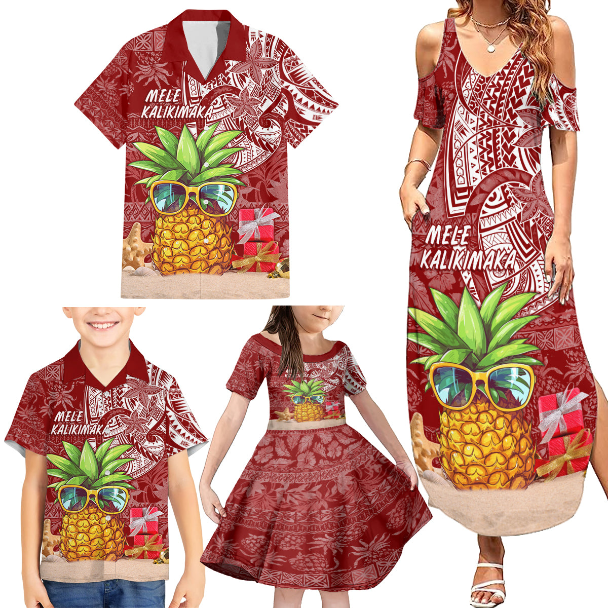 Mele Kalikimaka Hawaii Christmas Family Matching Summer Maxi Dress and Hawaiian Shirt Pineapple Party - Wonder Print Shop