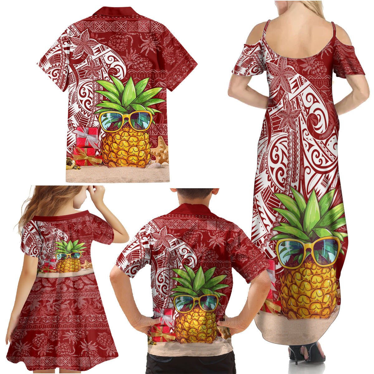 Mele Kalikimaka Hawaii Christmas Family Matching Summer Maxi Dress and Hawaiian Shirt Pineapple Party - Wonder Print Shop