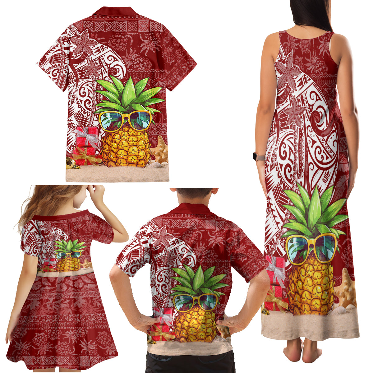 Mele Kalikimaka Hawaii Christmas Family Matching Tank Maxi Dress and Hawaiian Shirt Pineapple Party - Wonder Print Shop