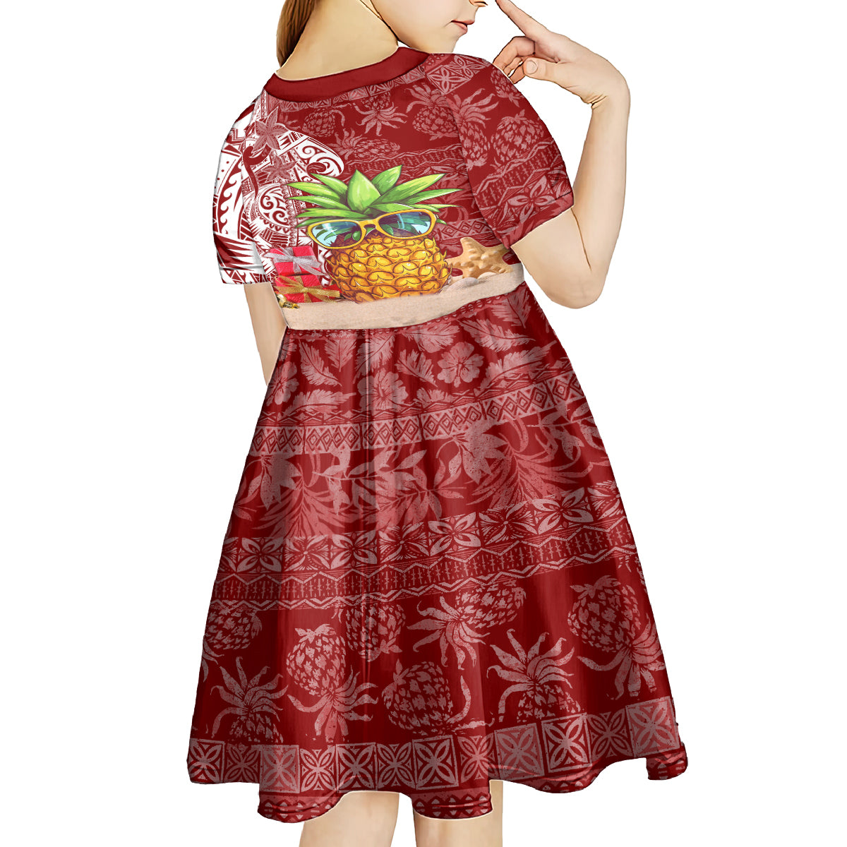 Mele Kalikimaka Hawaii Christmas Kid Short Sleeve Dress Pineapple Party - Wonder Print Shop