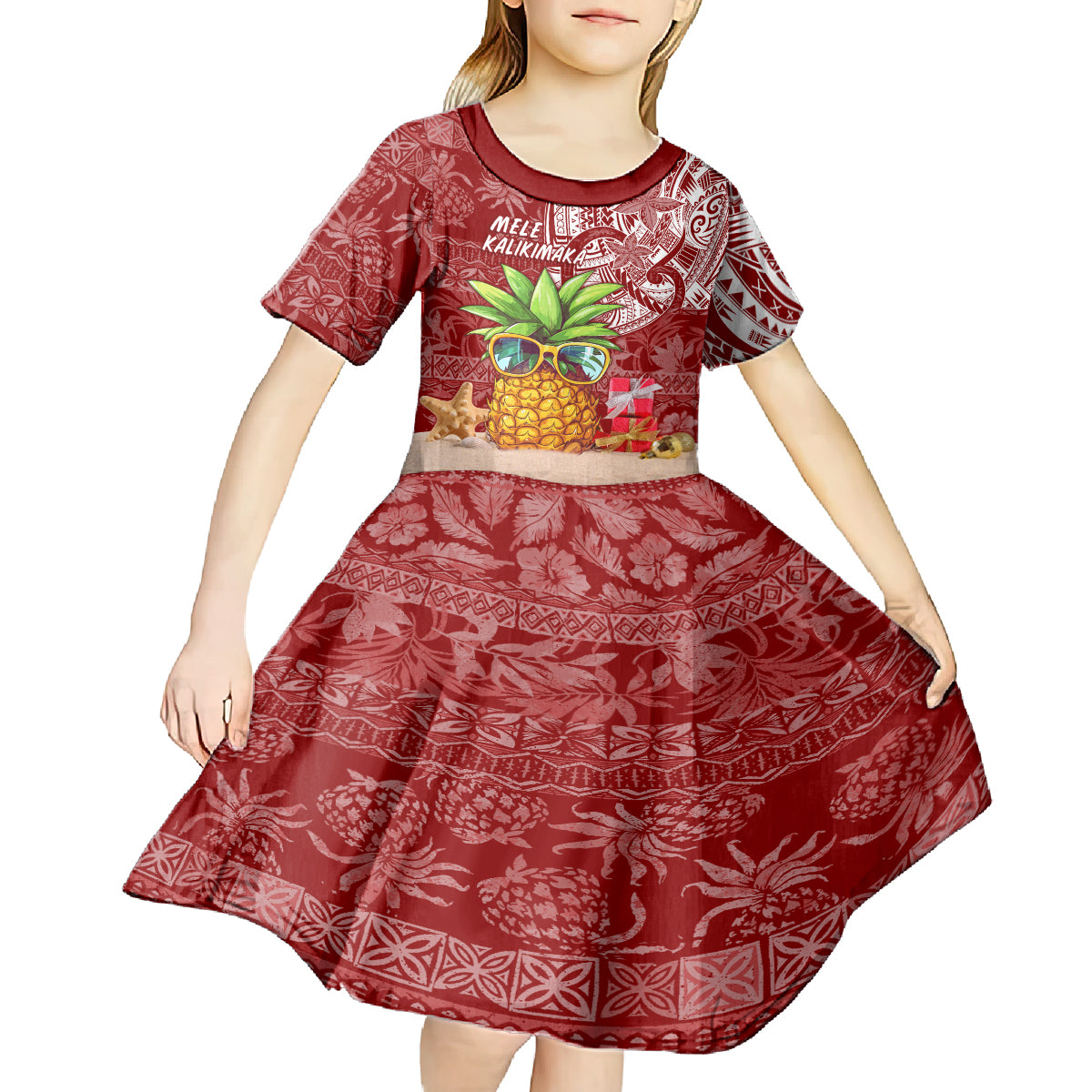Mele Kalikimaka Hawaii Christmas Kid Short Sleeve Dress Pineapple Party - Wonder Print Shop