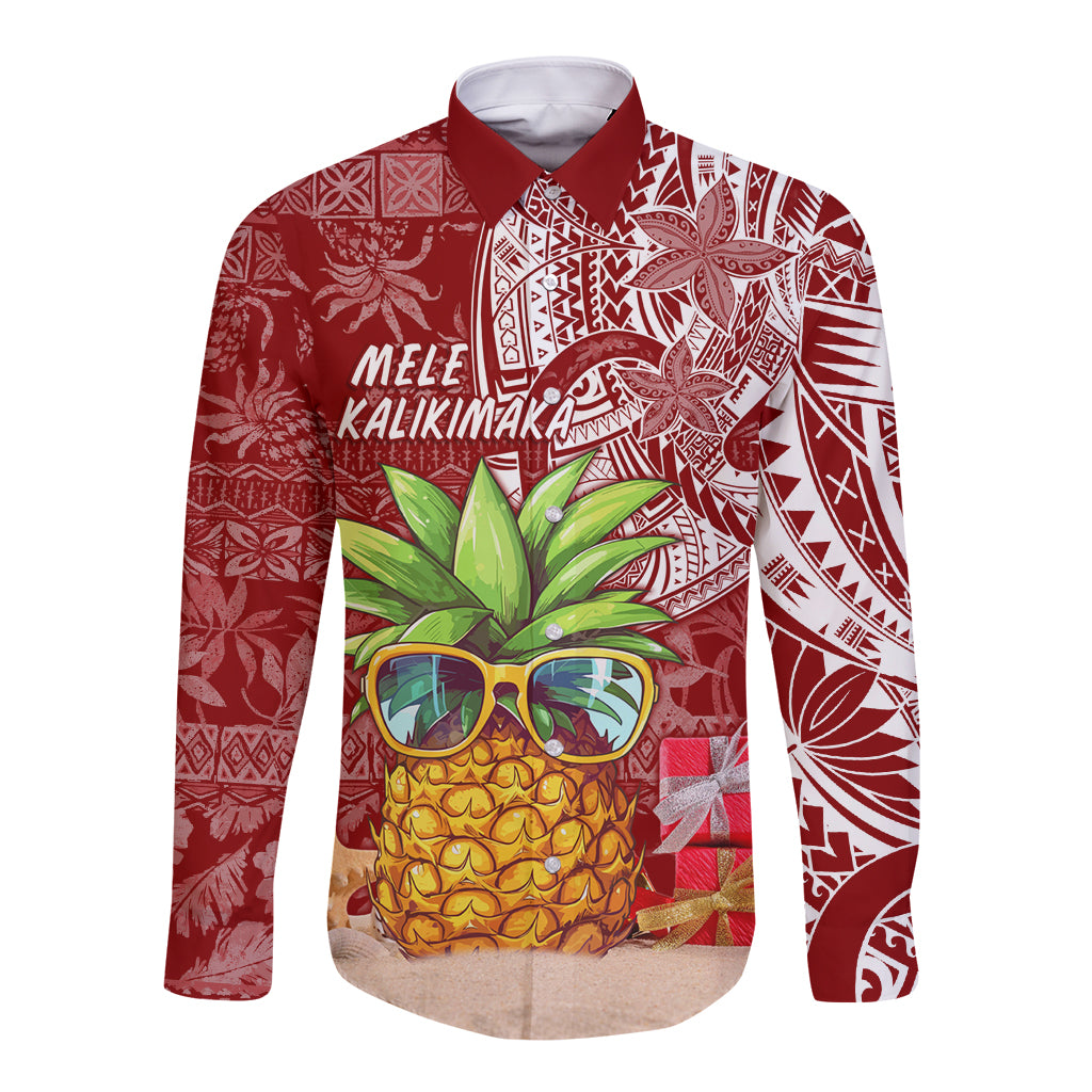 Mele Kalikimaka Hawaii Christmas Long Sleeve Button Shirt Pineapple Party - Wonder Print Shop